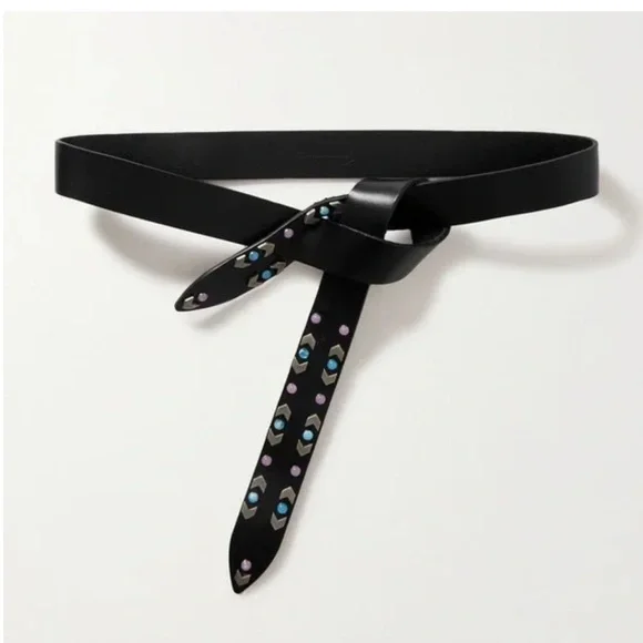 Isabel Marant Black Leather Studded Belt with Blue and Pink Accents - Picture 5 of 7